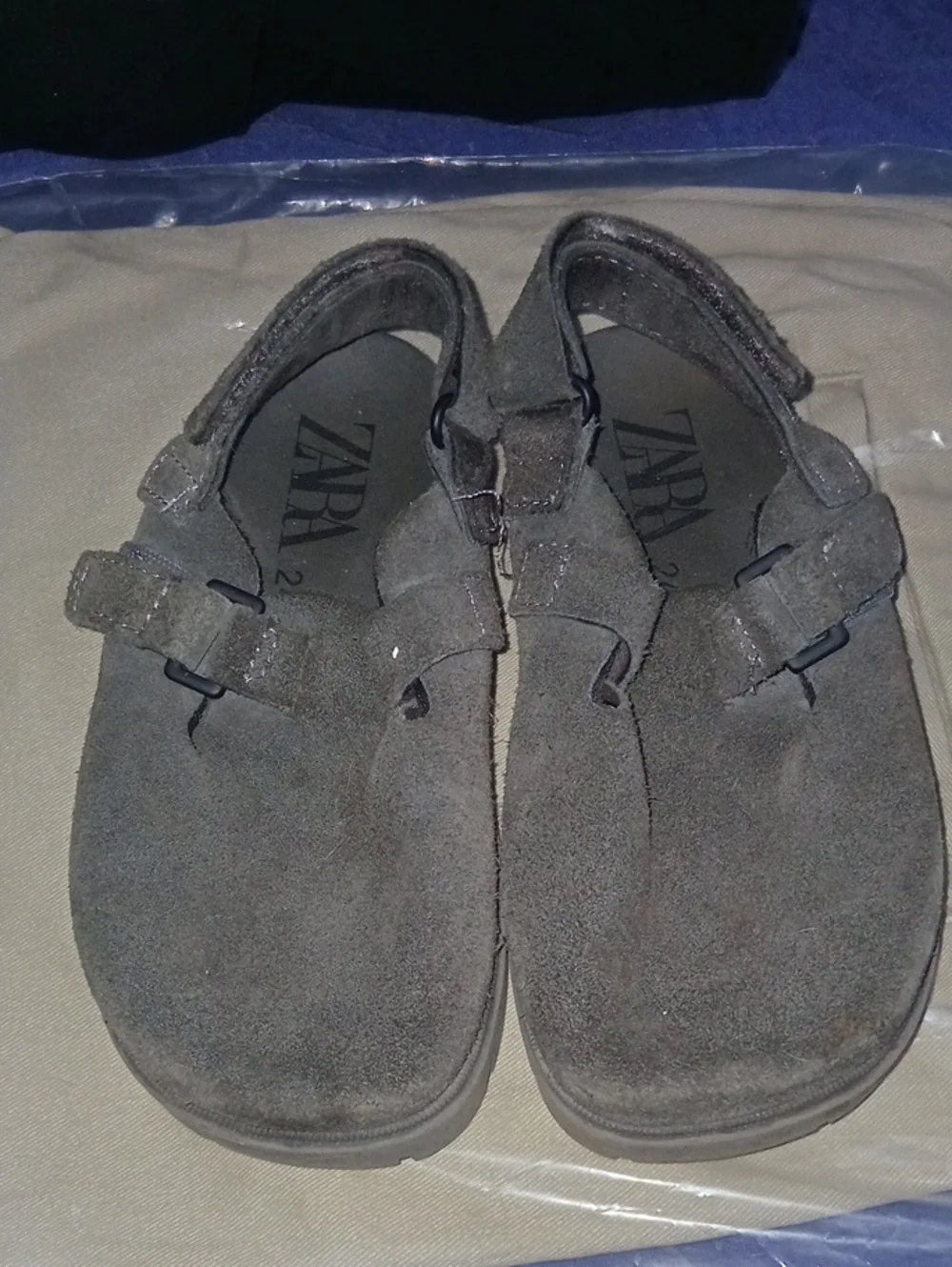 Zara Kids Suede Sandals in Dark Gray